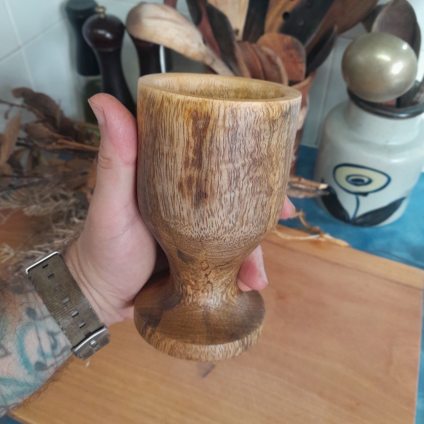 Figured mango turned wood goblet