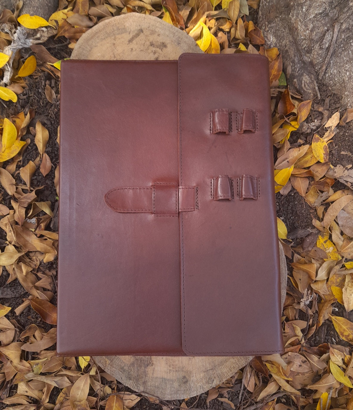 Travel sketchbook diary - dark brown kangaroo leather - A4