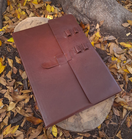 Travel sketchbook diary - dark brown kangaroo leather - A4