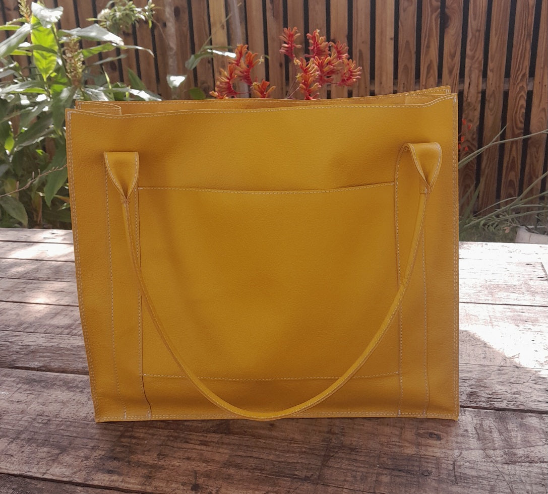 Kangaroo leather tote bag - mustard yellow