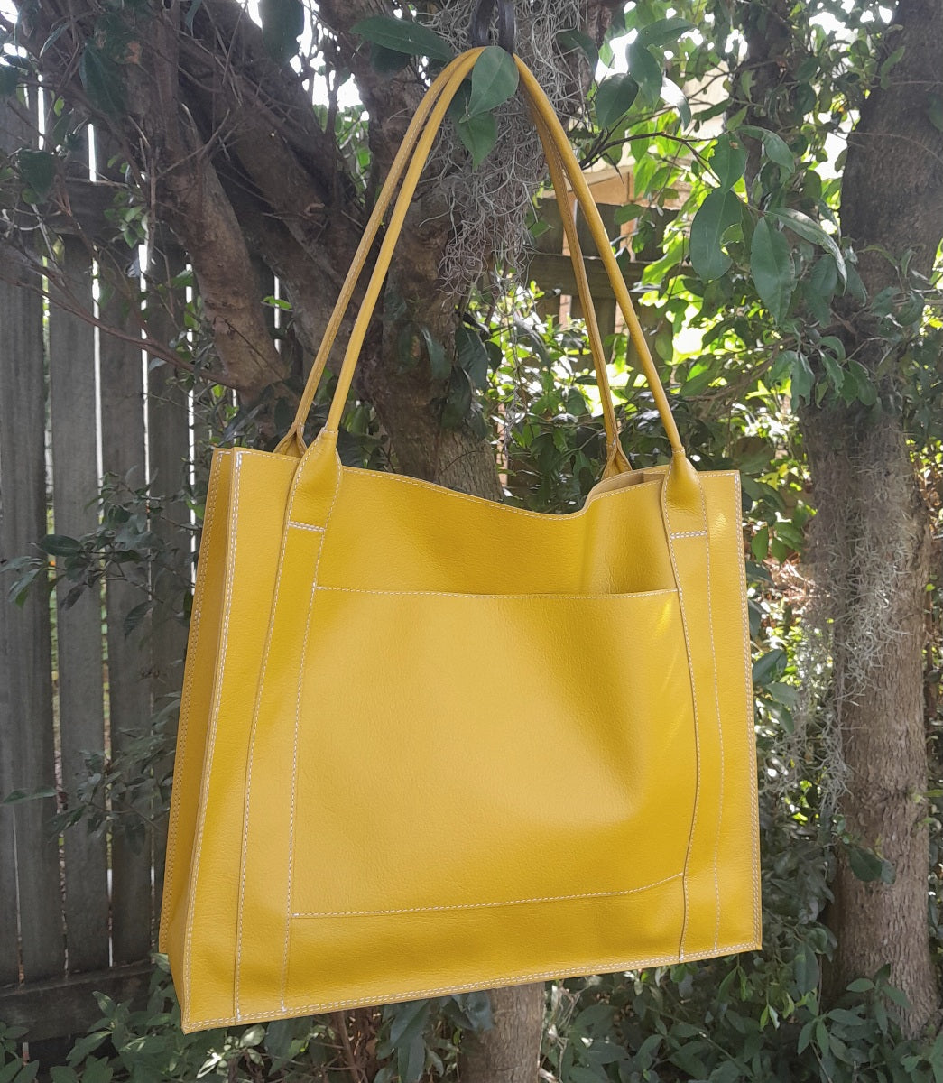Kangaroo leather tote bag - mustard yellow