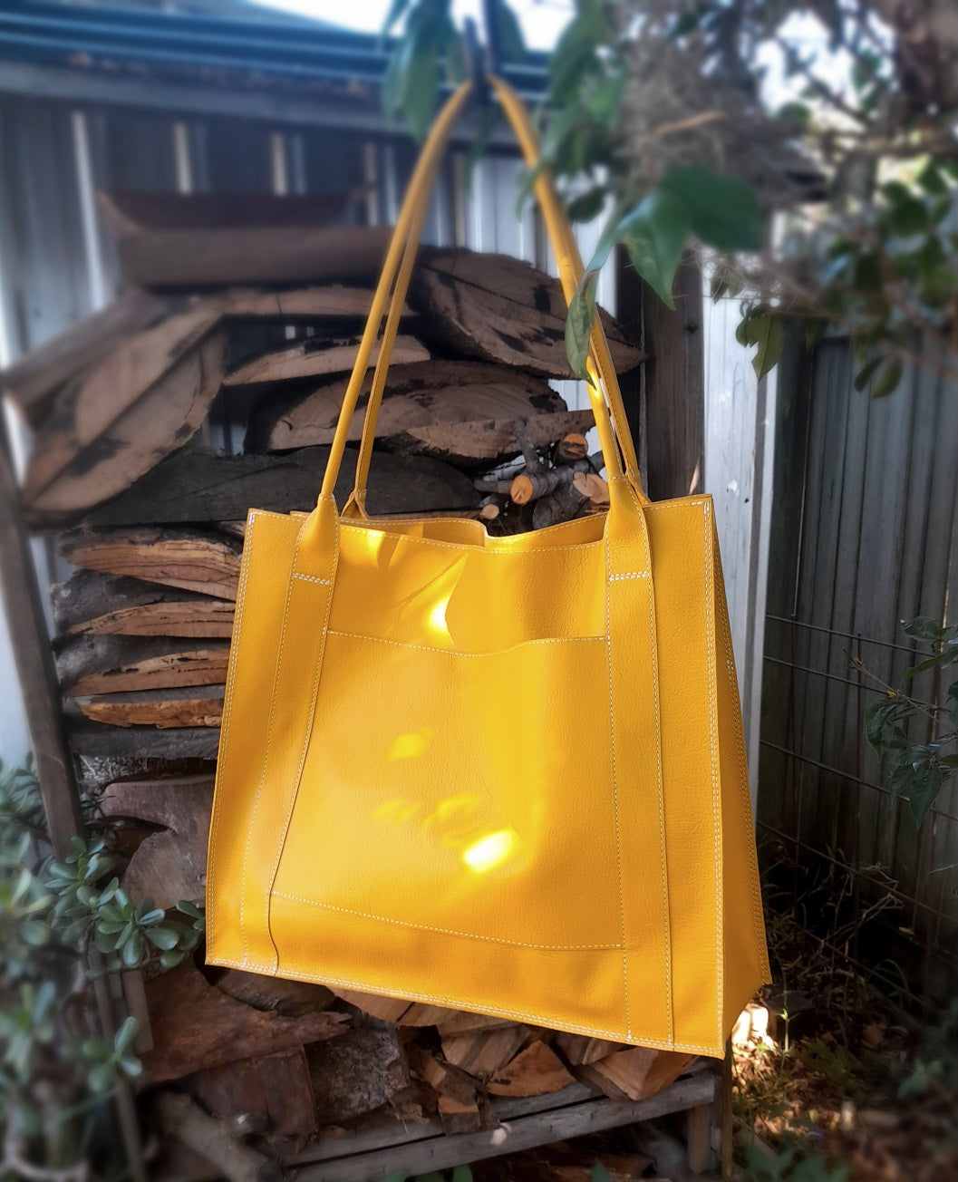 Kangaroo leather tote bag - mustard yellow