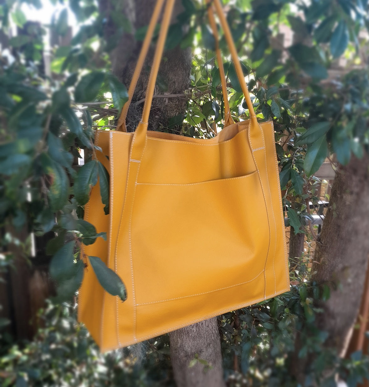 Kangaroo leather tote bag - mustard yellow
