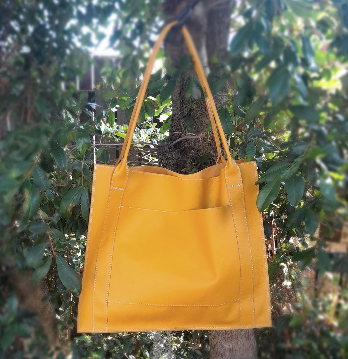 Kangaroo leather tote bag - mustard yellow