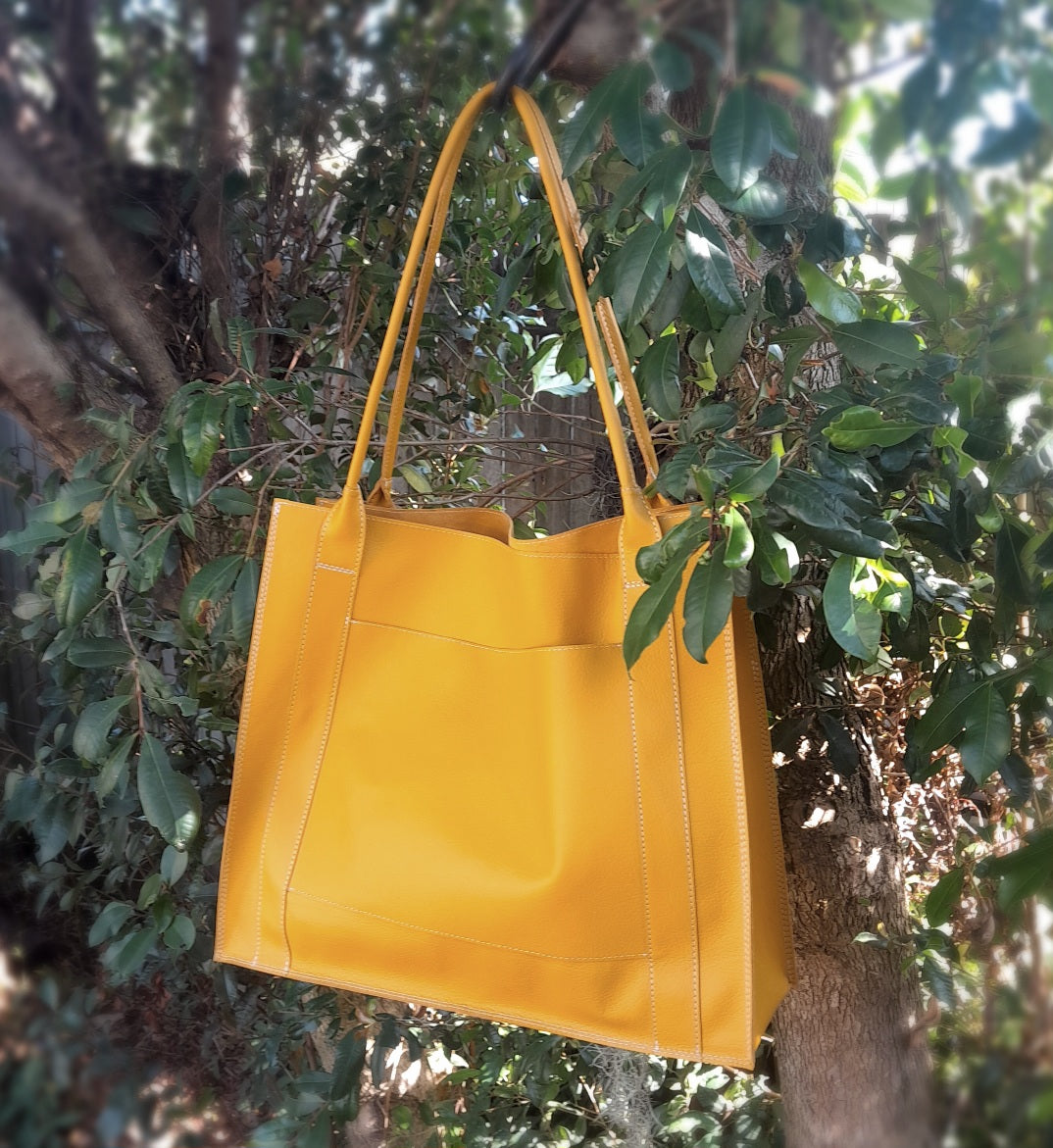 Kangaroo leather tote bag - mustard yellow