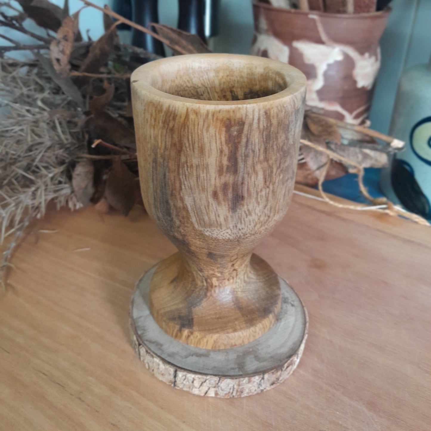 Figured mango turned wood goblet