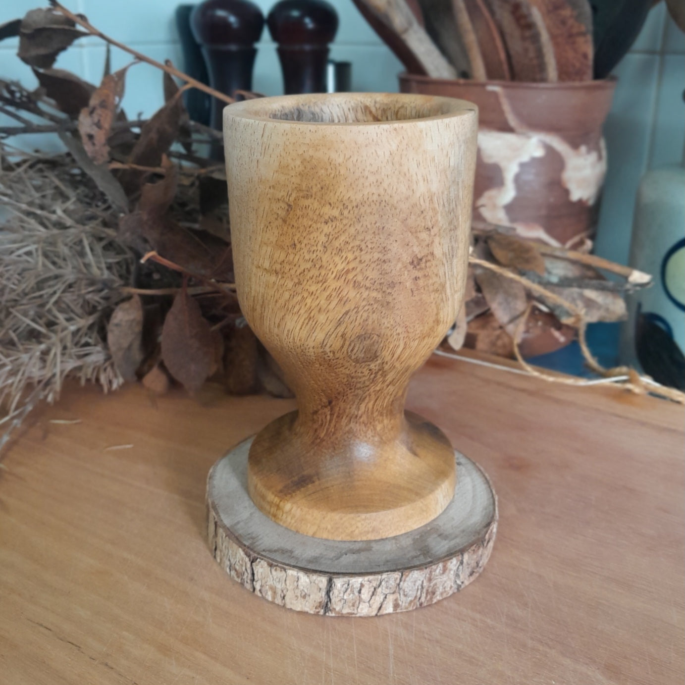 Figured mango turned wood goblet