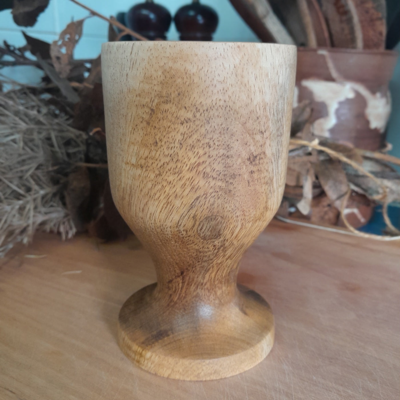 Figured mango turned wood goblet