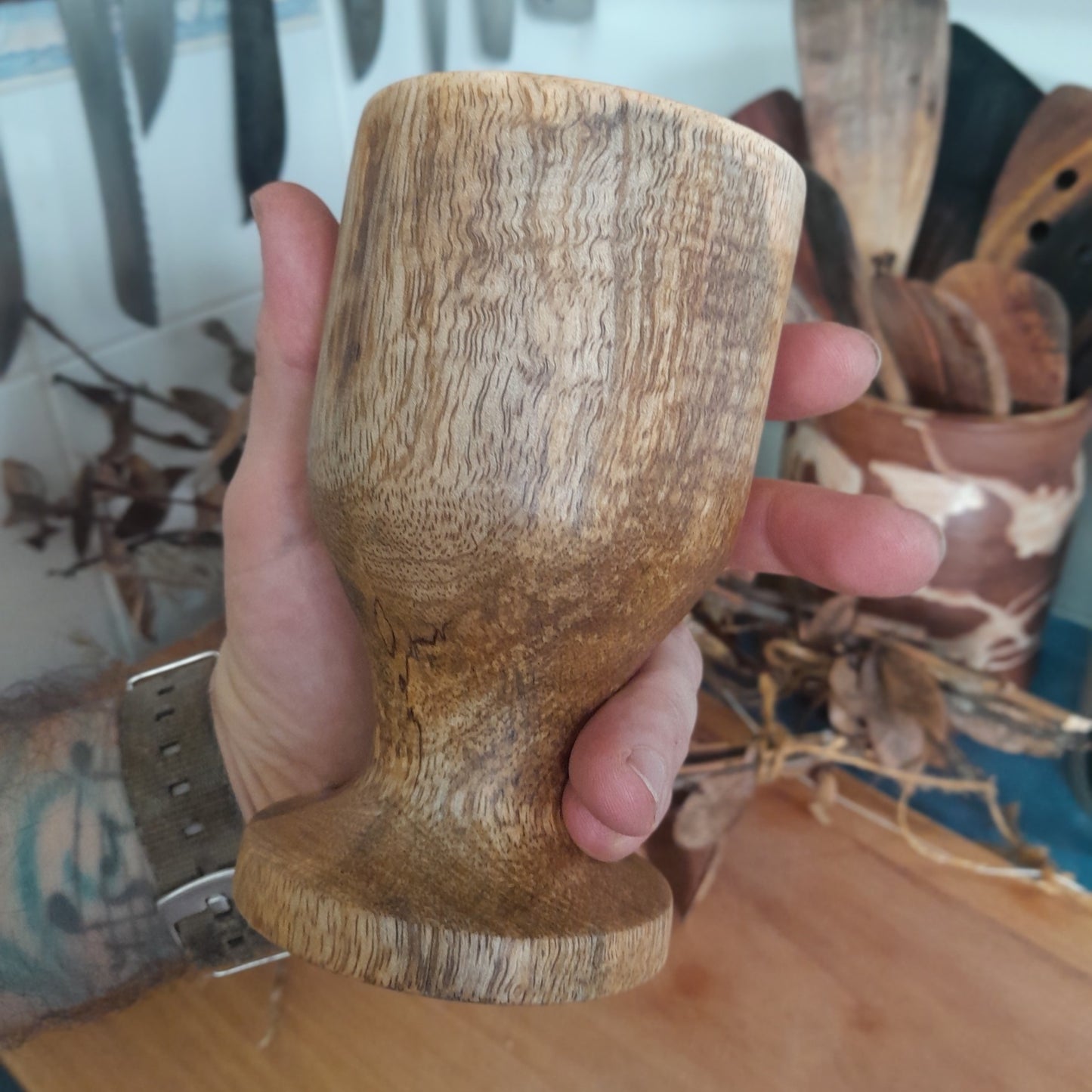 Figured mango turned wood goblet