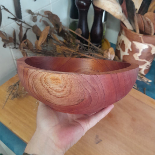 Red cedar turned wooden bowl